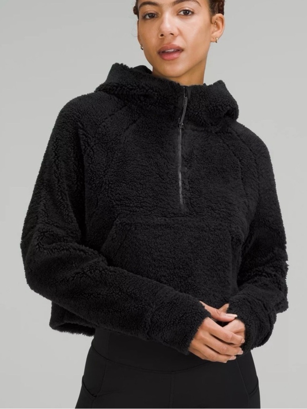 lululemon athletica Black Sherpa Half-Zip Hooded Pullover